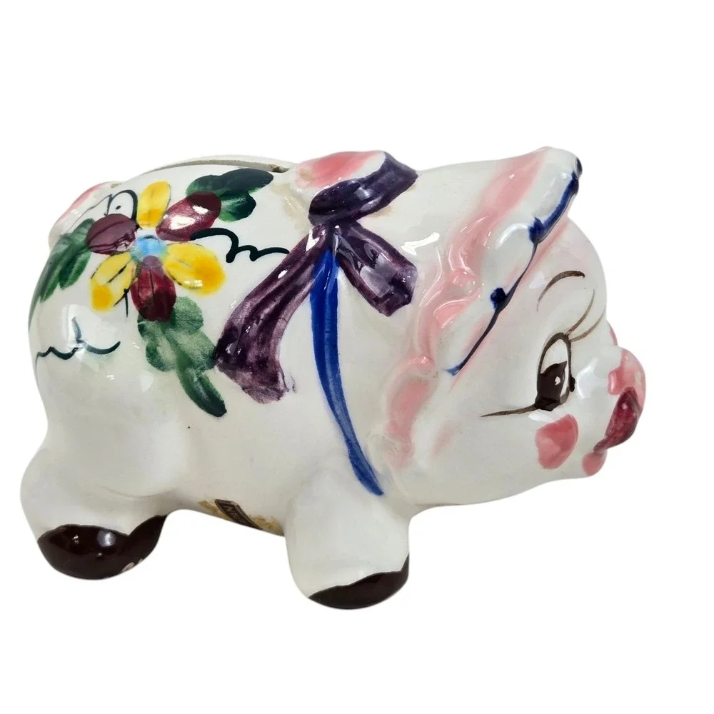 Vintage 1950s Miniature Hand Painted Ceramic Piggy Bank Japanese 4x3x2